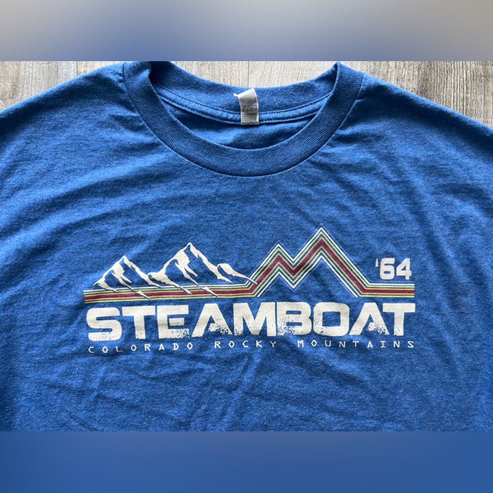 Steamboat Springs Colorado Long Sleeve Tee Blue Mountain Graphic Large - Picture 3 of 10